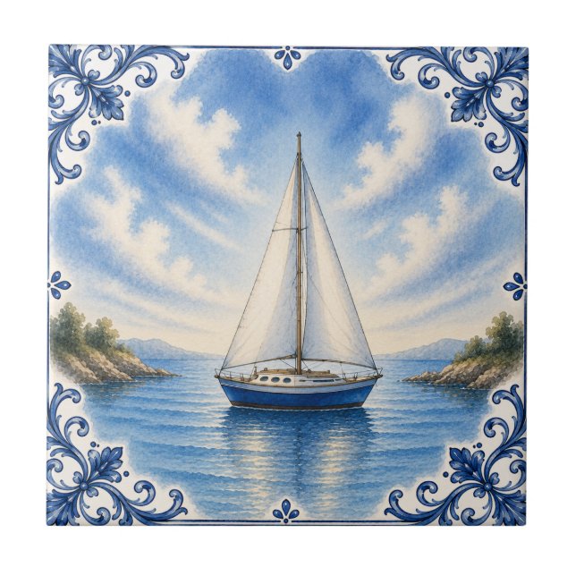 Nautisches Segelboot-Keramikfliese Fliese (Vorderseite)