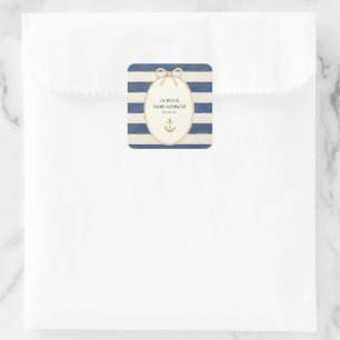 Nautisches Seil Anker Marine Streifen Baby Shower Quadratischer Aufkleber
