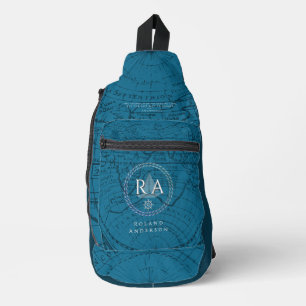 Nautisches Seil Monogramm Karte Blau Crossbody Bag