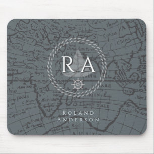 Nautisches Seil Monogramm Karte Grau Mousepad