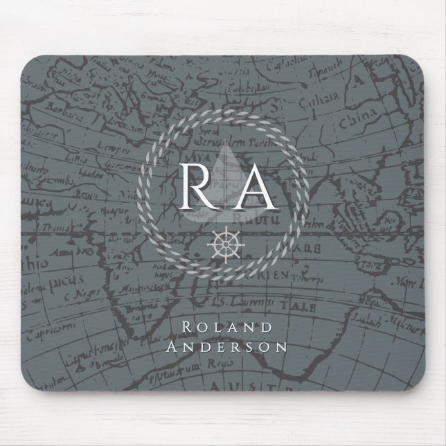 Nautisches Seil Monogramm Karte Grau Mousepad (Vorne)