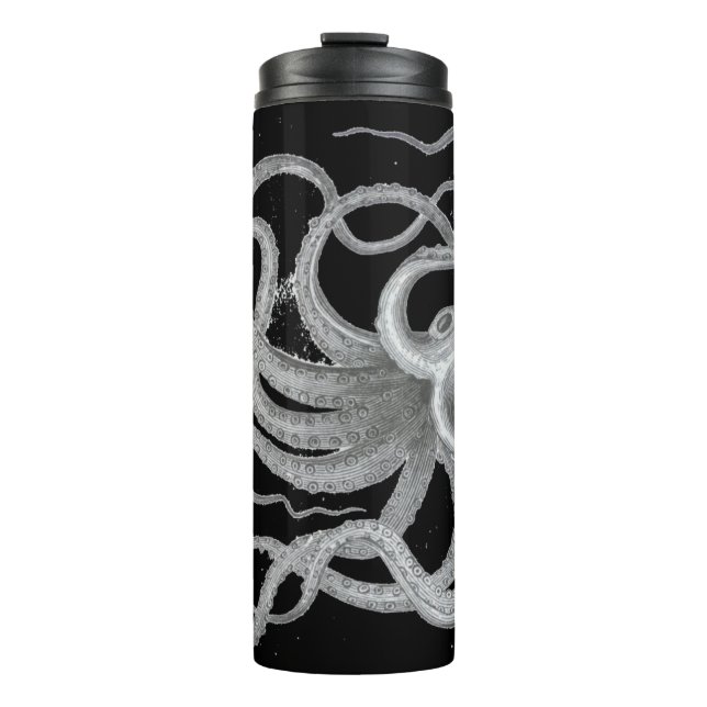 Nautisches Steampunk-Oktopus Vintage Kraken zeichn Thermosbecher (Vorderseite)