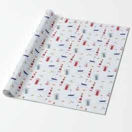 Nautisches Thema Blassblaues rotes gelbes Muster Geschenkpapier