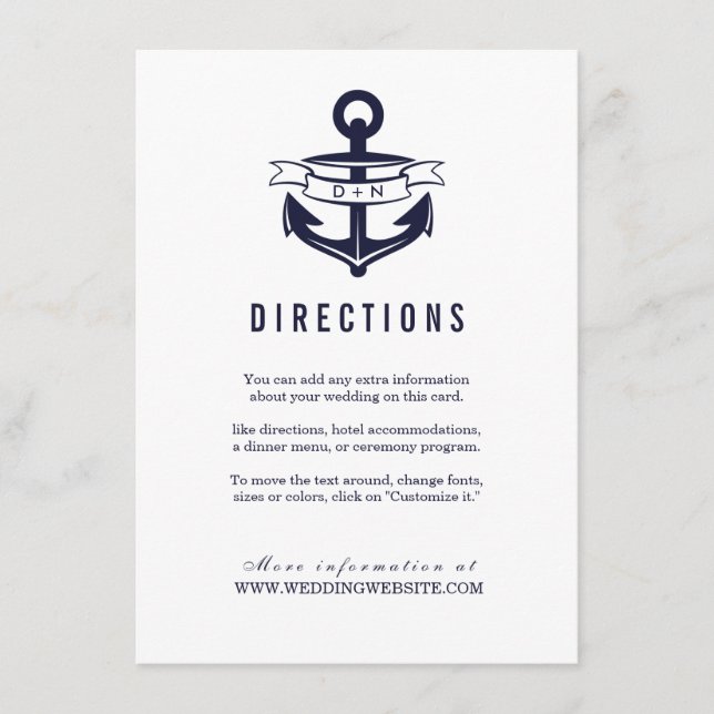 Nautisches Thema | Hochzeiten Begleitkarte (Vorderseite)