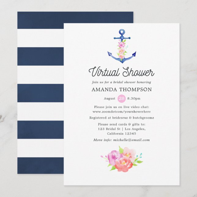 Nautisches virtuelles Brautparty Einladung (Vorne/Hinten)