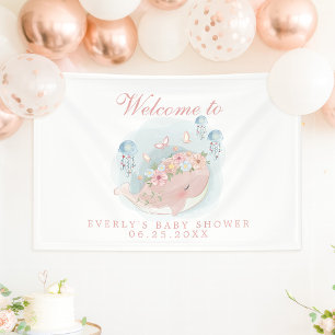 Nautisches Wal Quallen Mädchen Baby Shower Willkom Banner