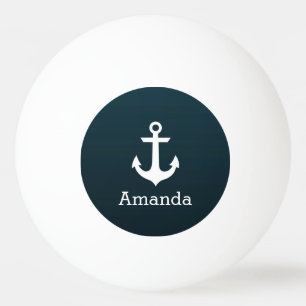 Nautisches Weiß Anker Blau Ombre Personalisierter  Tischtennisball