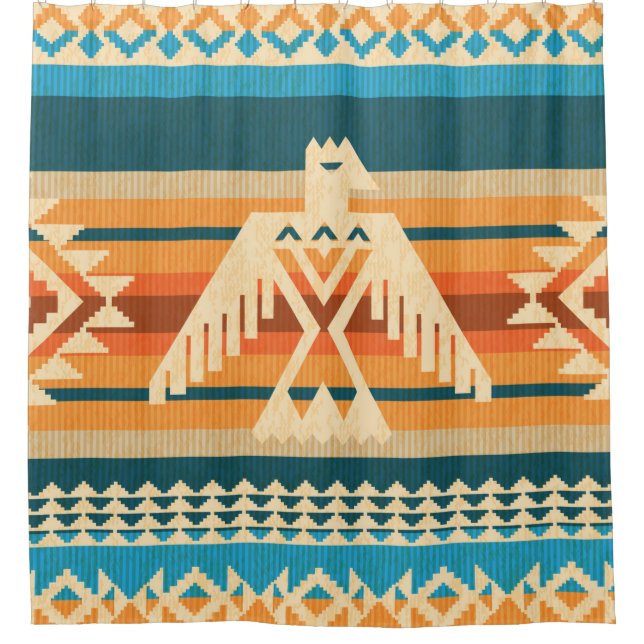 Navajo-abstraktes nahtloses Muster mit Adler  Duschvorhang (Vorderseite)