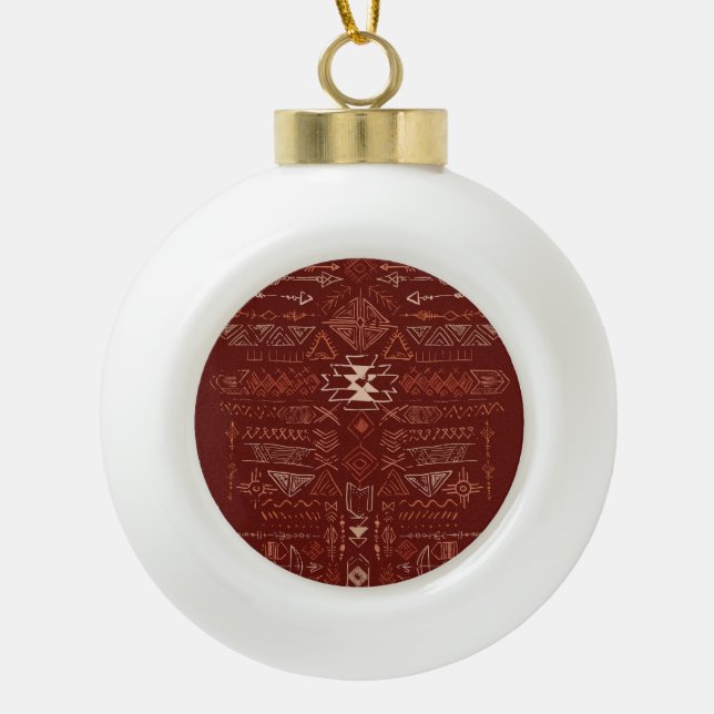 Navajo Aztec: Ethnisches Doodle-Muster. Keramik Kugel-Ornament (Vorderseite)
