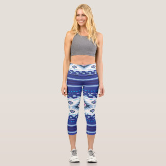 Navajo Blaues Muster Capri Leggings