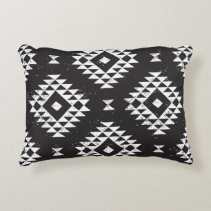 Navajo Geometric: Schwarz-weißes Stamm. Dekokissen