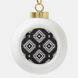Navajo Geometric: Schwarz-weißes Stamm. Keramik Kugel-Ornament