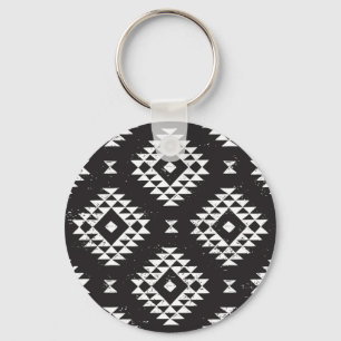 Navajo Geometric: Schwarz-weißes Stamm. Schlüsselanhänger