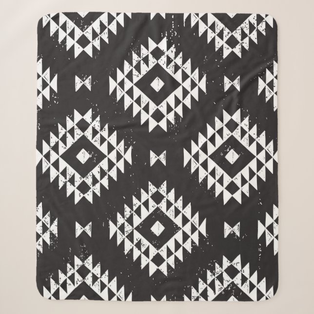 Navajo Geometric: Schwarz-weißes Stamm. Sherpadecke (Vorderseite)