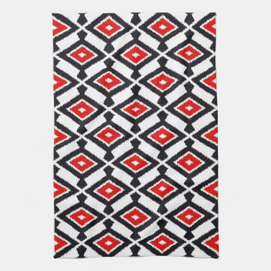 Navajo Ikat Muster, dunkelrot, schwarz und weiß Geschirrtuch