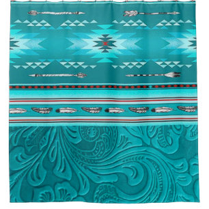 Navajo Tribal Turquoise Imitate Leather Tool Duschvorhang