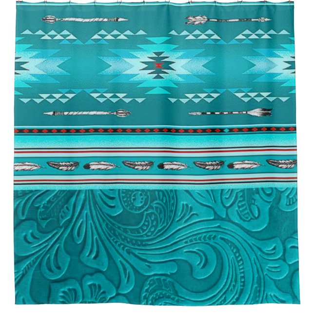 Navajo Tribal Turquoise Imitate Leather Tool Duschvorhang (Vorderseite)