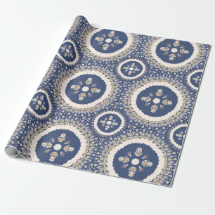 Naval Blue Eleganmental Ornamental Floral Geschenkpapier