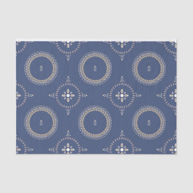 Naval Blue Eleganmental Ornamental Floral Seidenpapier (Vorderseite)