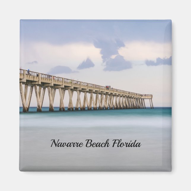 Navarra Beach Fishing Pier Square Magnet (Vorne)