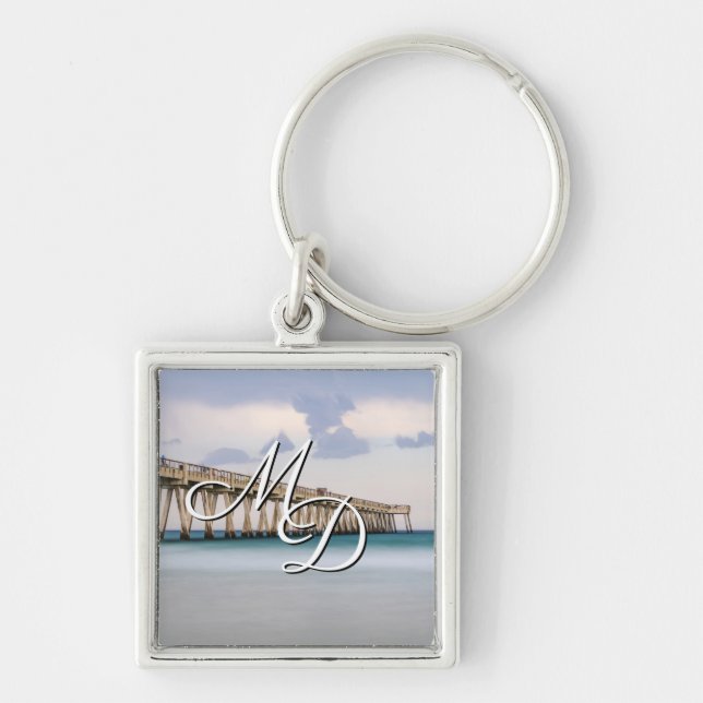 Navarre Beach Fishing Pier Monogram Schlüsselanhän Schlüsselanhänger (Vorne)