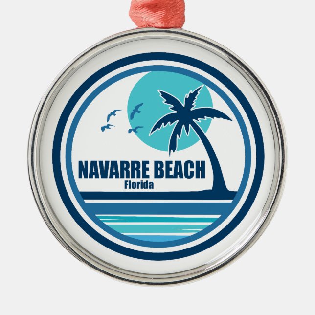 Navarre Beach Florida Palm Tree Birds Ornament Aus Metall (Vorne)