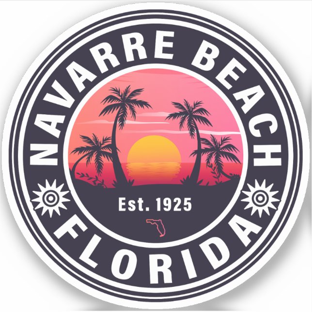 Navarre Florida Beach Retro Sunset Palm Trees 60er Aufkleber (Vorderseite)