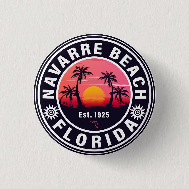 Navarre Florida Beach Retro Sunset Palm Trees 60er Button (Vorderseite)