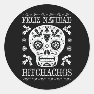 Navidad Bitchachos Funny Christmas Skull Meme Gesc Runder Aufkleber