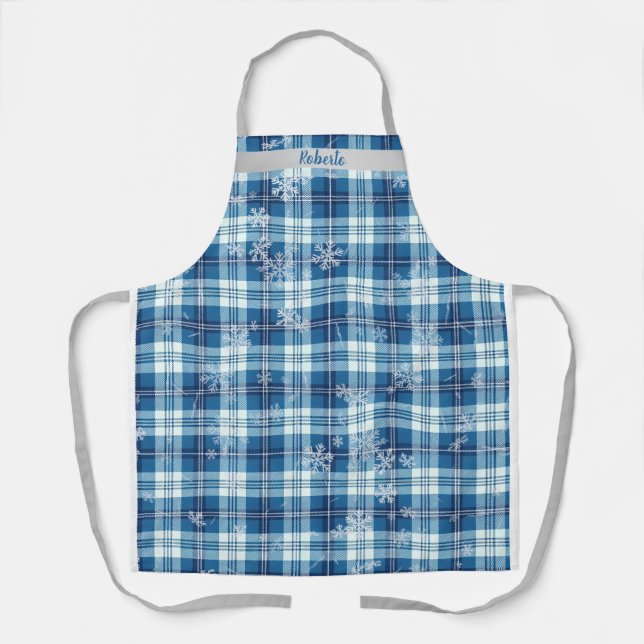  Navidad Elegante Cuadriculado Azul  Schürze (Vorderseite)