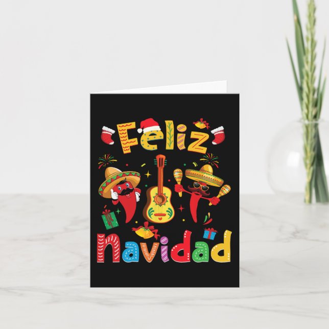 Navidad Mexican Fiesta Hot Pepper Guitar Xmas Teil Karte (Vorderseite)