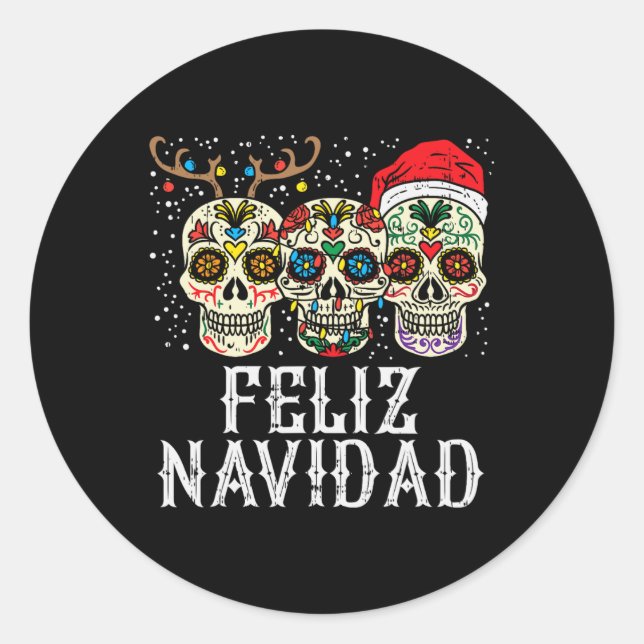 Navidad Sugar Skulls Reindeer Santa Mexican Christ Runder Aufkleber (Vorderseite)