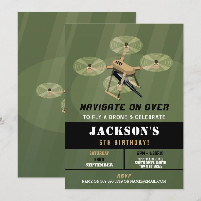 Navigate Drone Army Birthday Camouflage Einladung (Vorne/Hinten)