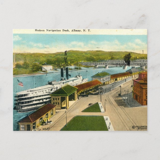 Navigationsdock, Albany NY 1924 Vintag Postkarte (Vorderseite)