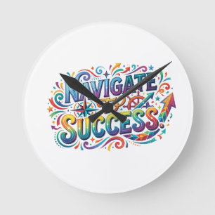 Navigiere zum Erfolg – Minimale Motivations-Typogr Runde Wanduhr