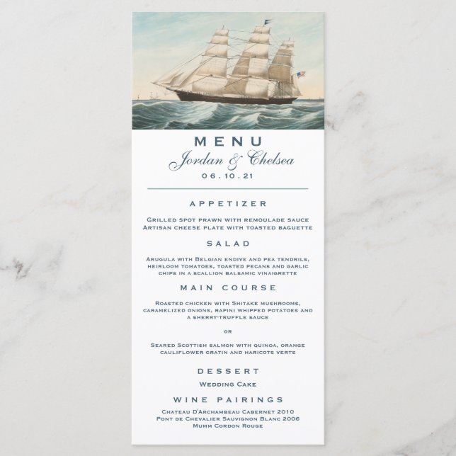 Navire Nautique Clipper | Menu de mariage (Devant)
