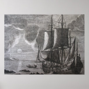 Navire néerlandais V.O.C. en mer à Sunrise Poster