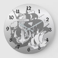 Navire pirate & Ancre Blanc Silhouette Mur Horloge