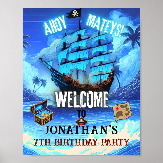 Navire pirate Neon Glow Ahoy Mateys Affiche de bie (Devant)