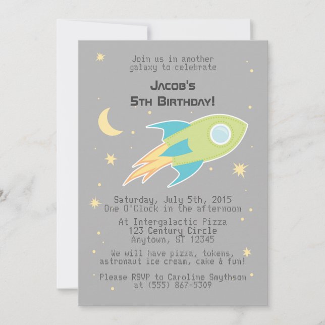 Navire spatial Rocket Galaxy Grey Invitations (Devant)