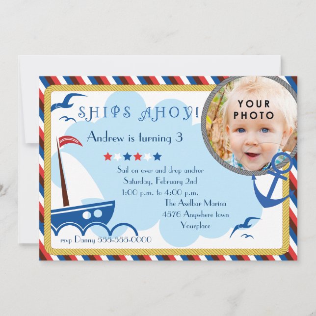 Navires Ahoy invitation d'anniversaire nautique (Devant)
