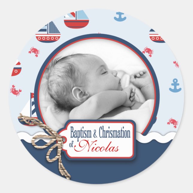 Navires Ahoy ! Sticker Photo Baptême (Devant)