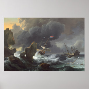 Navires en détresse - L. Backhuysen Poster d'art