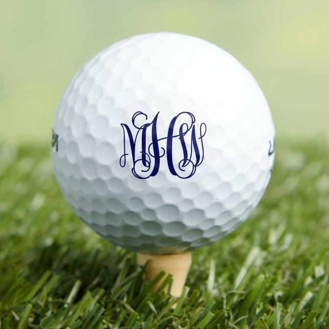 Navy 3 Initial Vine Script Monogram DIY BG Golfball (Von Creator hochgeladen)