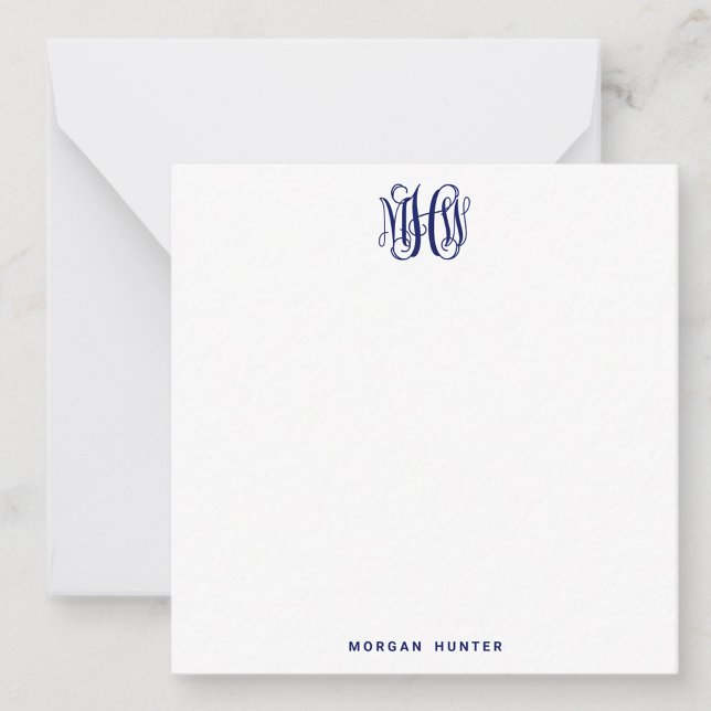 Navy 3 Initial Vine Script Monogram DIY BG Mitteilungskarte (Von Creator hochgeladen)