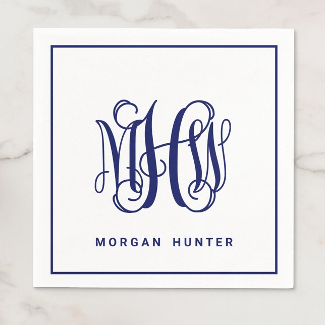 Navy 3 Initial Vine Script Monogram DIY BG Serviette (Von Creator hochgeladen)