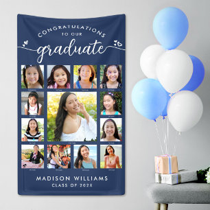 Navy Abschluss K-12 Moderne Script Foto Collage Banner