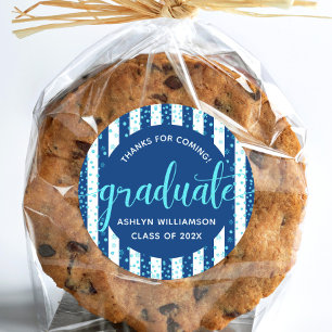 Navy Abschluss Turquoise Glitzer Confetti Script Runder Aufkleber
