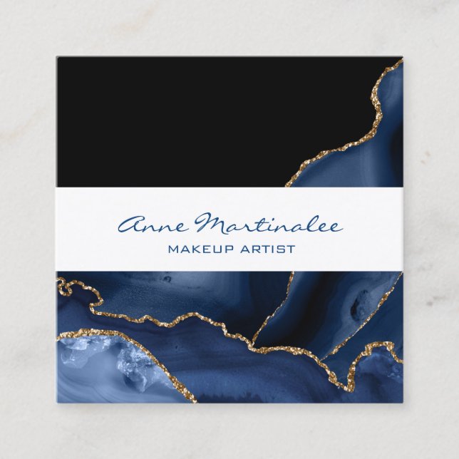 Navy Agate Gold Square Business Card Quadratische Visitenkarte (Vorderseite)