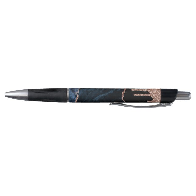 Navy Agate Rose Gold Glitzer Tropfen Kugelschreiber (Unterseite)